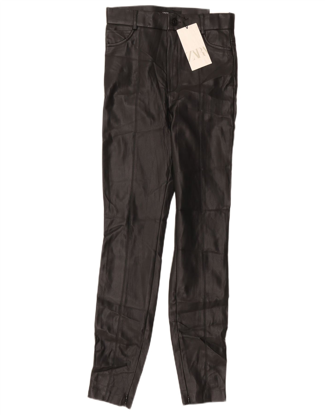 Zara Legging i imiteret læder bukser UK 10 Small Black Polyester