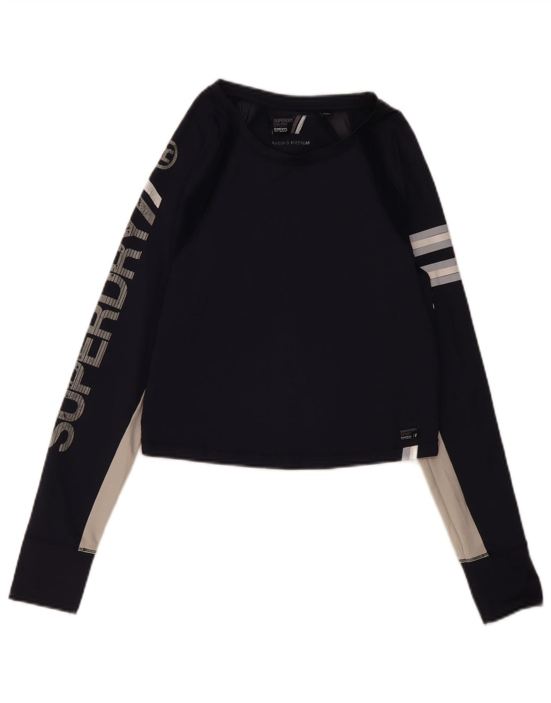 Superdry Grafisk Top Langærmet UK 12 Medium Navy Blue Colourblock
