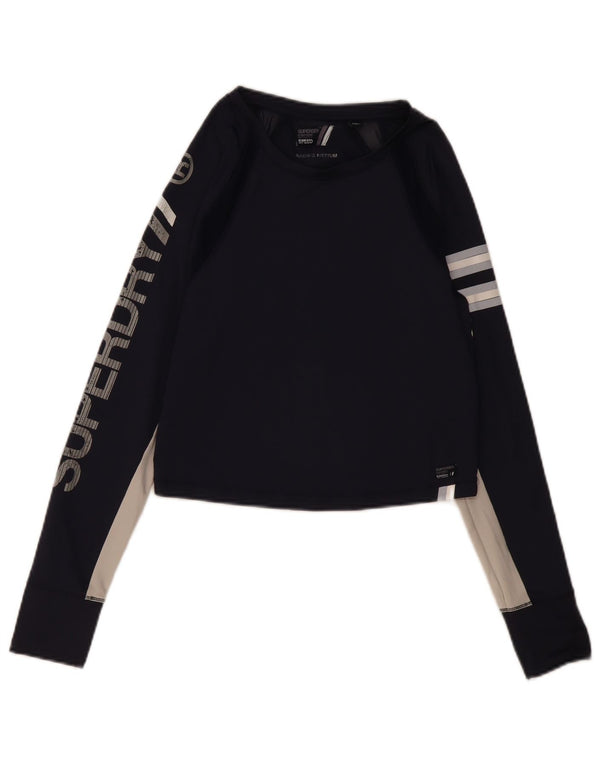 Superdry Grafisk Top Langærmet UK 12 Medium Navy Blue Colourblock
