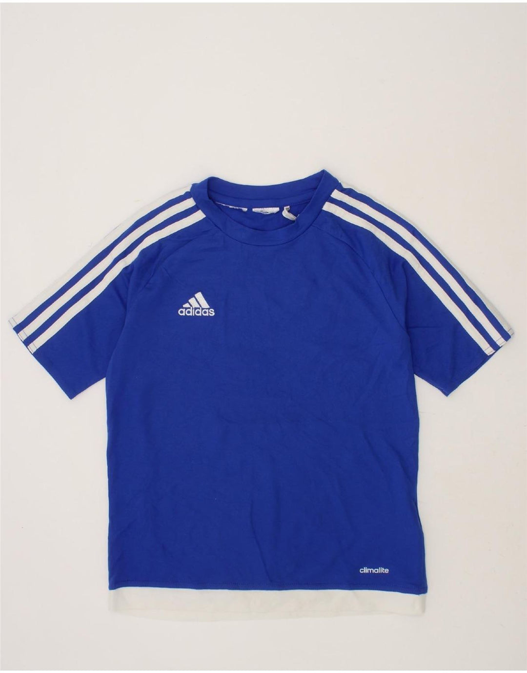 ADIDAS Boys Climalite T-Shirt Top 7-8 Years Blue Colourblock Polyester Vintage Adidas and Second-Hand Adidas from Messina Hembry 