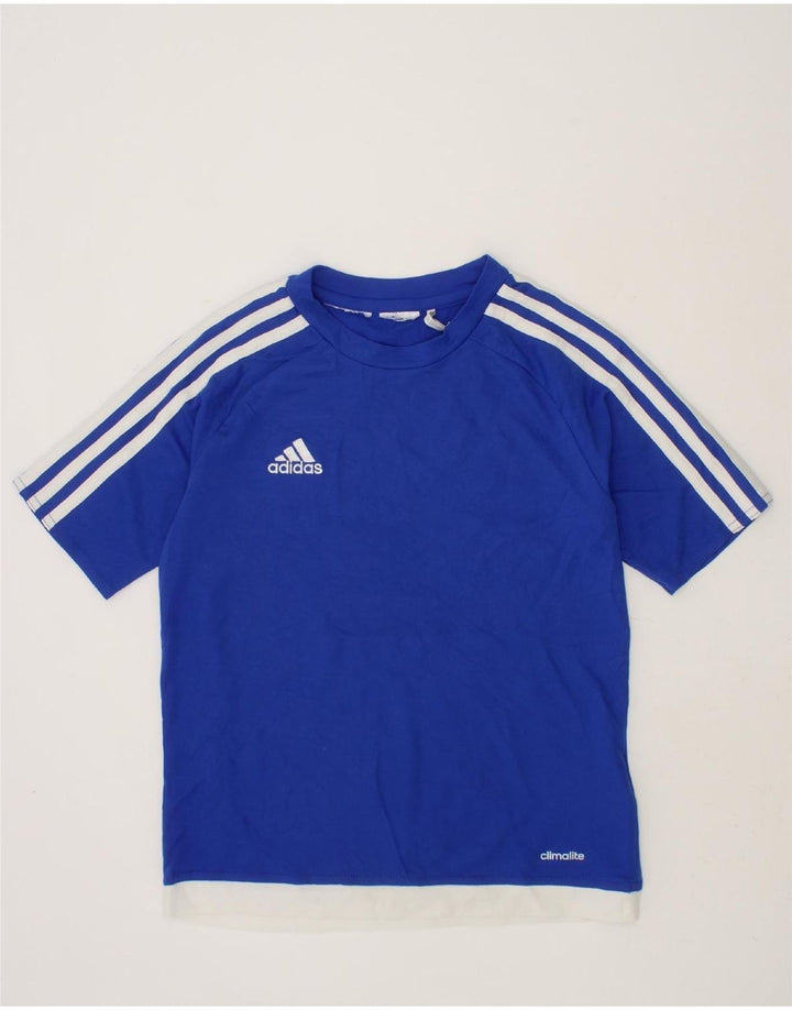 ADIDAS Boys Climalite T-Shirt Top 7-8 Years Blue Colourblock Polyester Vintage Adidas and Second-Hand Adidas from Messina Hembry 