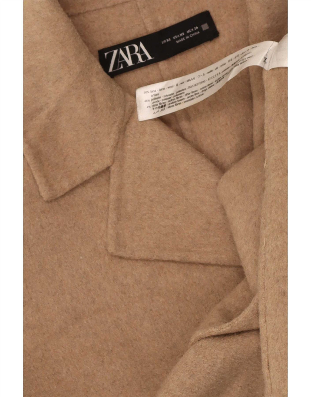 Zara Dame Oversized Overfrakke UK 6 XS Beige Uld