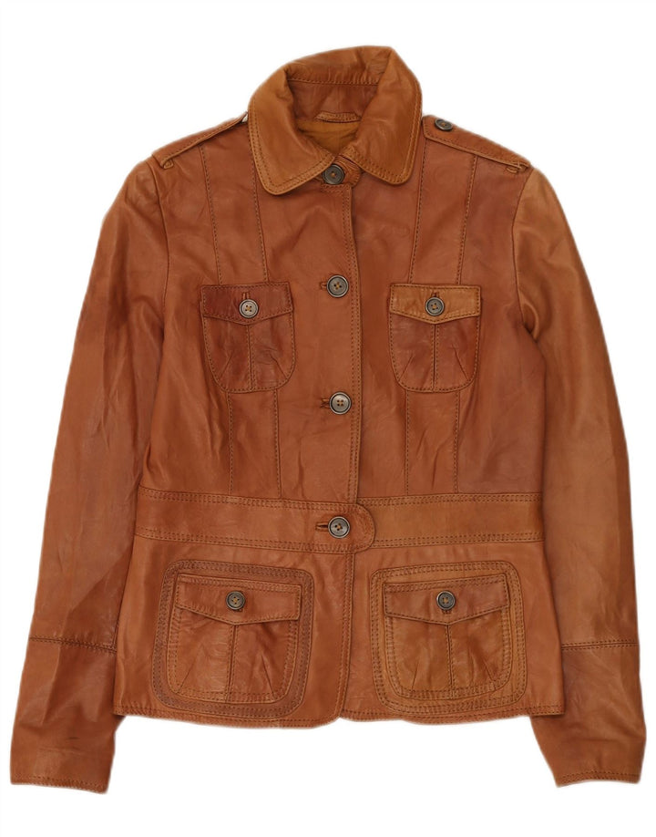 Zara Military Læderjakke til kvinder UK 14 Medium Brun
