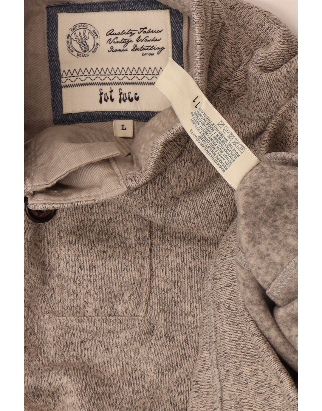 FED FACE Herre Airlie Button Neck Sweatshirt Jumper Large Grå Flecked