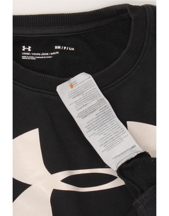 UNDER ARMOUR Womens Oversized Graphic Sweatshirt Jumper UK 10 Small Black Vintage Under Armour and Second-Hand Under Armour from Messina Hembry 