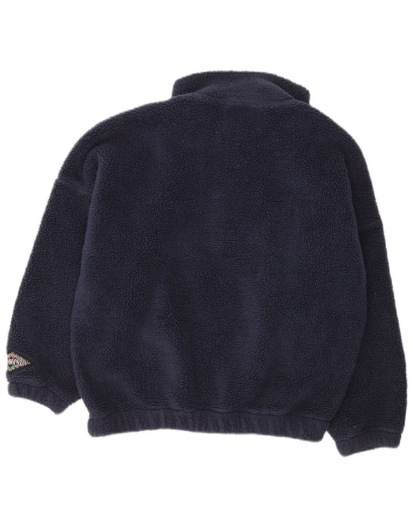 Vintage Herre Loose Fit Button Neck Fleece Jumper IT 44/46 Small Navy Blue