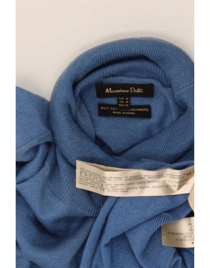 Massimo Dutti Dame Roll Neck Jumper Sweater UK 14 Medium Blue Silk