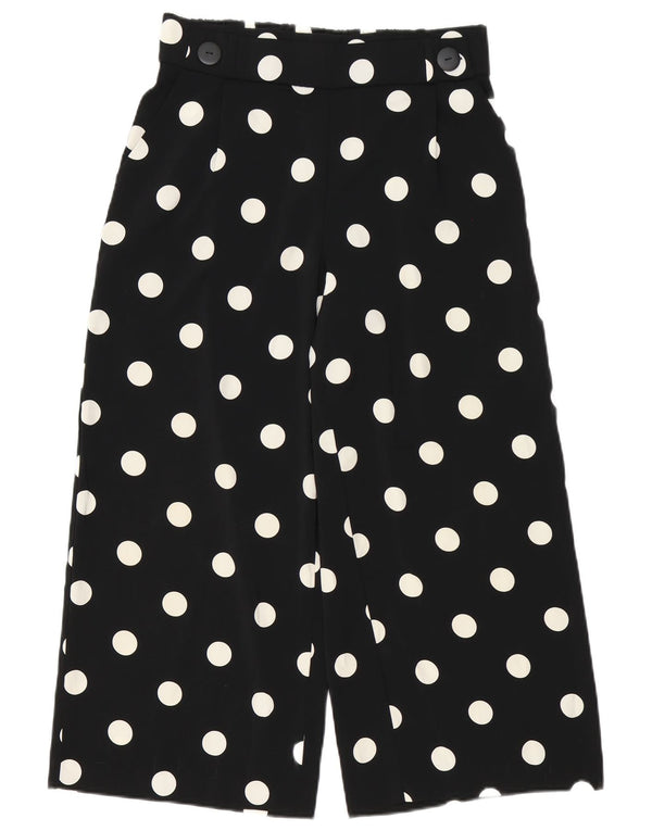 Zara Womens High Waist Cropped Trousers Large W30 L25 Black Polka Dot