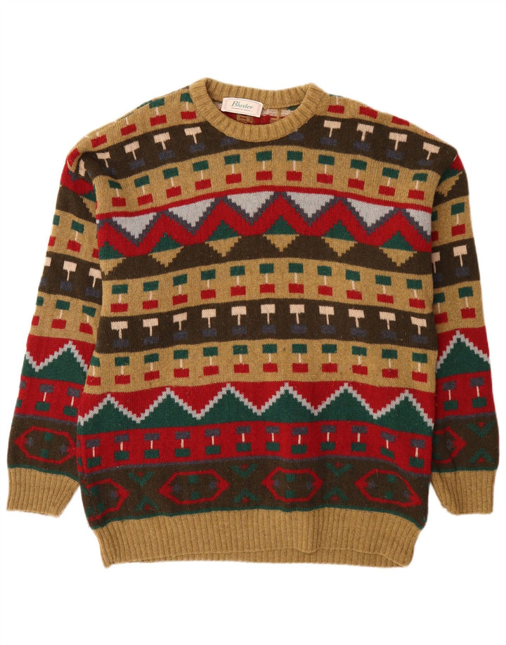 Bluster Herre Crew Neck Jumper Sweater IT 52 Stor brun geometrisk uld