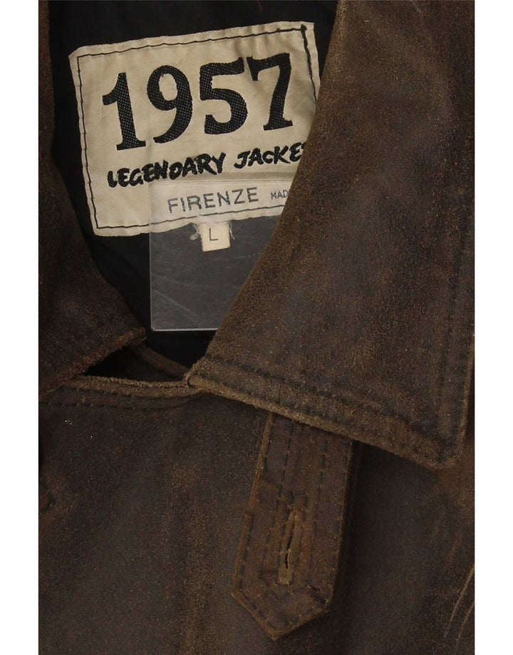 Legendarisk jakke 1957 herre dobbeltradet læderfrakke UK 40 Stor Brun