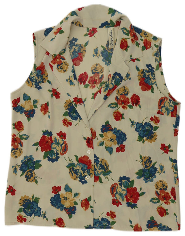 Giorgio Kauten Dame ærmeløs skjorte bluse UK 16 Large Off White Floral