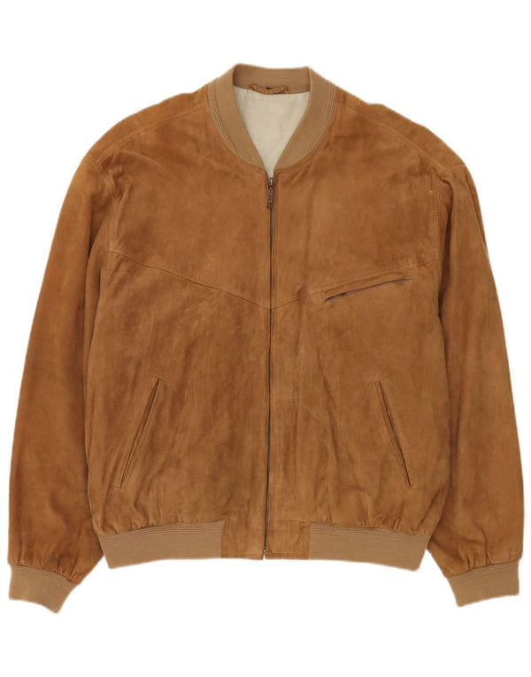 McNeal Mens Suede Bomber Jacket UK 44 2XL Beige Leather