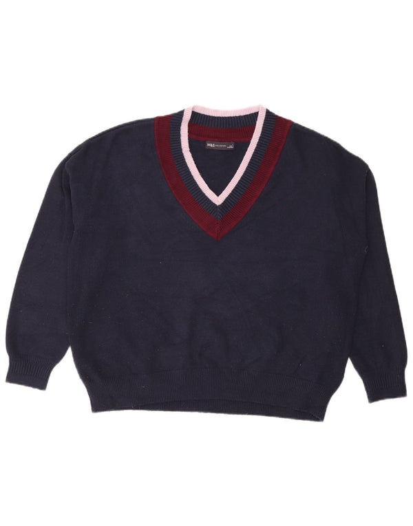 Marks & Spencer Dame V-hals sweater UK 16 Large Navy Blue