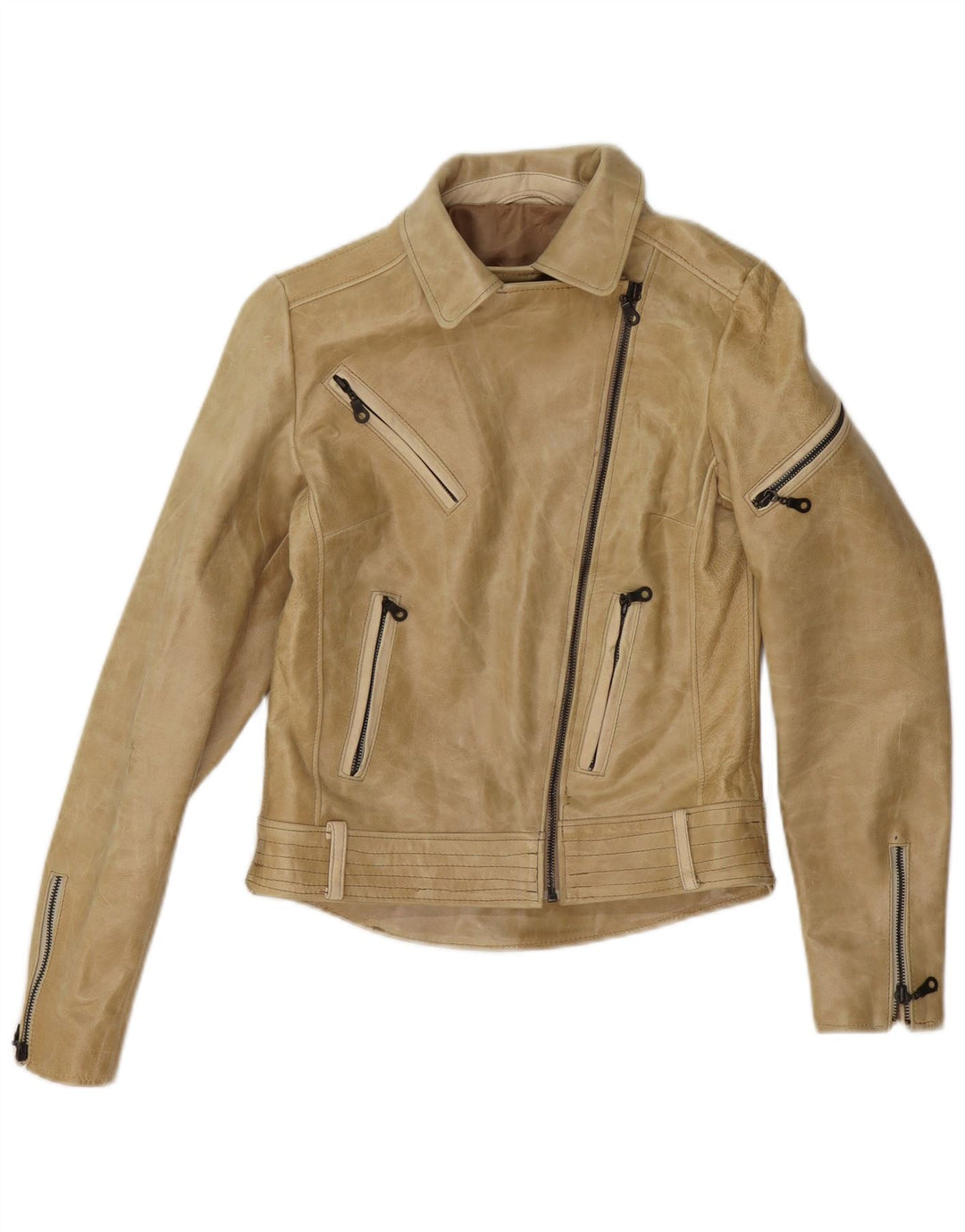 Vintage dame bikerjakke i læder UK 4 XS Beige