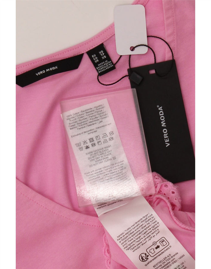 Vero Moda kvinders abstrakt mønster T-shirt top UK 6 XS Pink bomuld