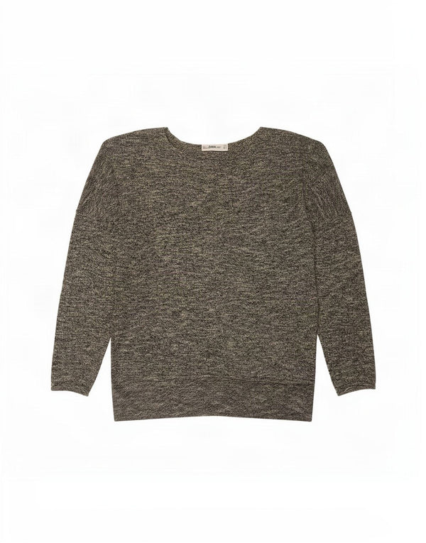 Zara Dame Oversized Boat Neck Jumper Sweater UK 10 Small Grey Flecked