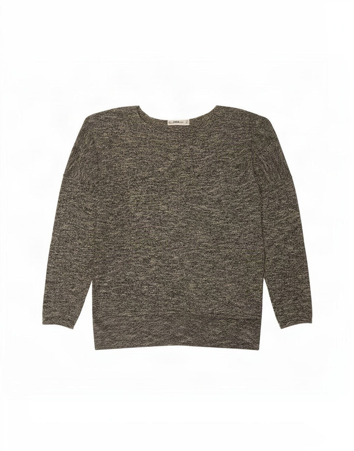 Zara Dame Oversized Boat Neck Jumper Sweater UK 10 Small Grey Flecked