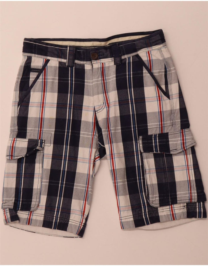 CREW TØJ Herre Cargo Shorts Medium W32 Marineblå ternet bomuld