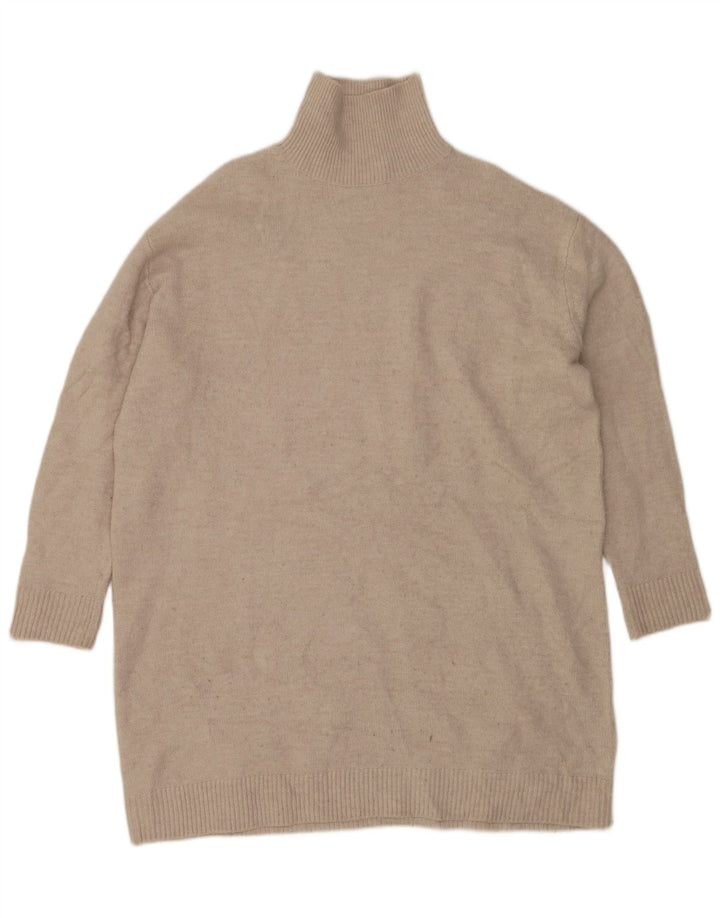 Zara Dame Langærmet Oversized Jumper Kjole UK 10 Small Beige Polyester