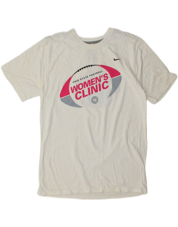 NIKE grafisk T-shirt top til kvinder UK 14 Medium hvid bomuld