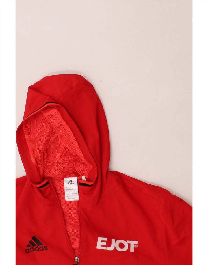 ADIDAS Mens Graphic Hooded Rain Jacket UK 36 Small Red Polyester Vintage Adidas and Second-Hand Adidas from Messina Hembry 