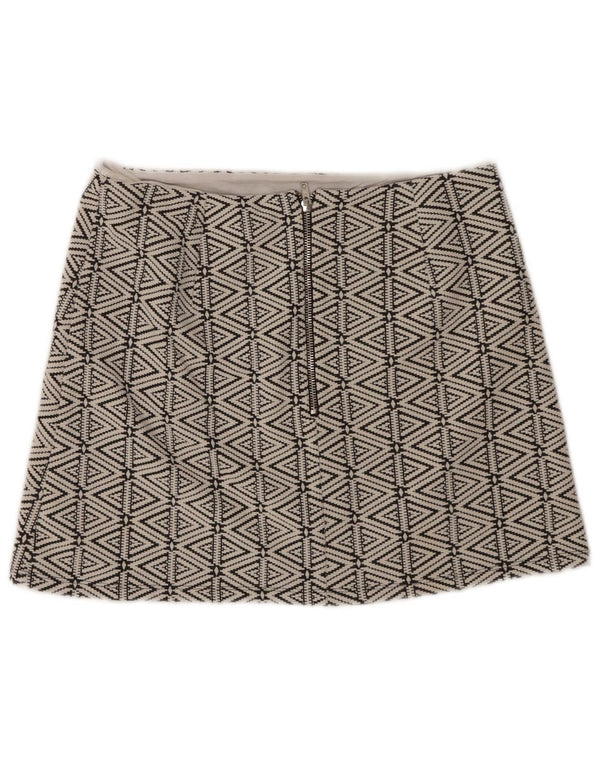 Topshop Dame Mini Nederdel UK 14 Large W34 Hvid Geometrisk Bomuld