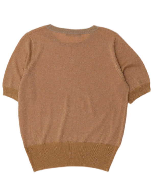 Marks & Spencer Dame Boat Neck Jumper Sweater UK 14 Medium Gold Flecked