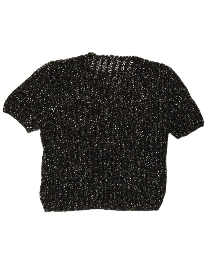 Vintage Kvinders Kortærmede Jumper Sweater UK 12 Medium Sort