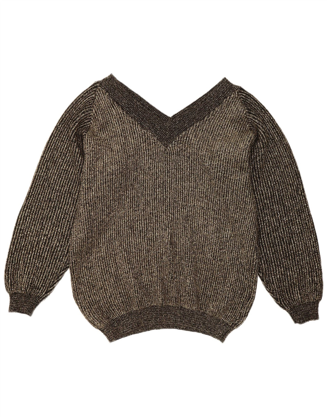 Vintage Dame Oversized V-hals sweater EU 40 Medium Gold Flecked