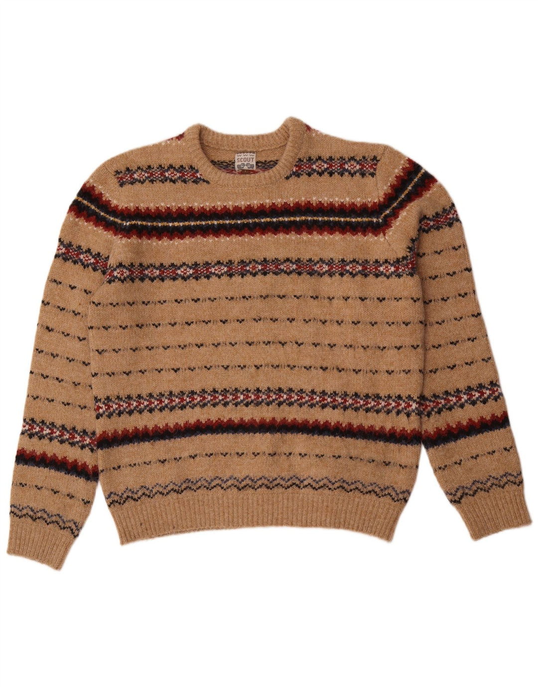 Scout Herre Crew Neck Jumper Sweater Large Beige Fair Isle Nylon