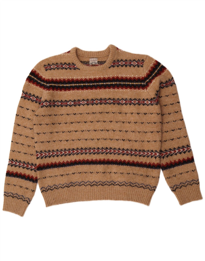 Scout Herre Crew Neck Jumper Sweater Large Beige Fair Isle Nylon