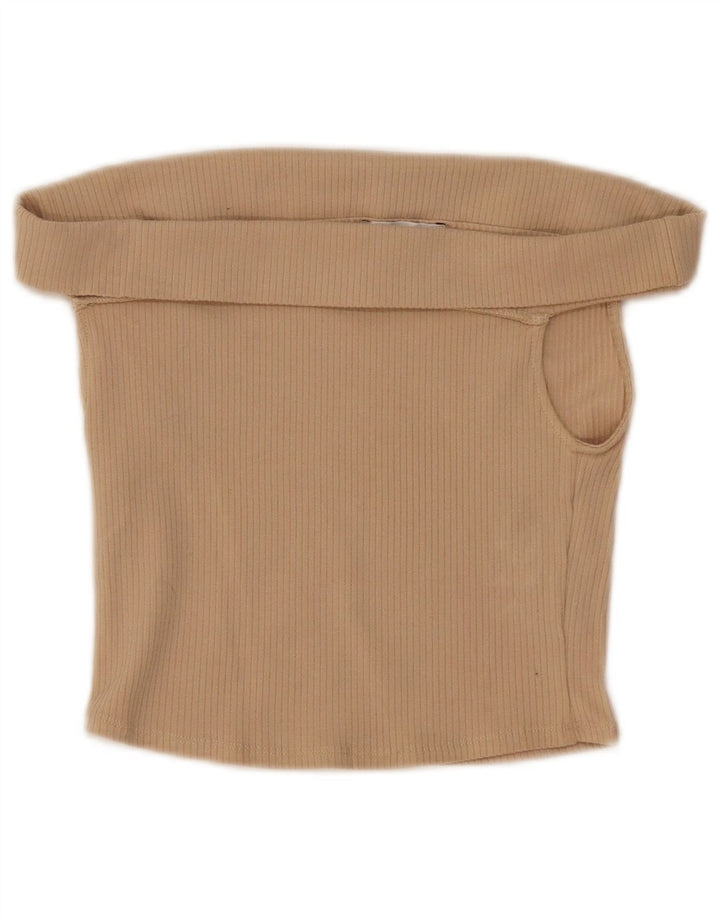 Zara Womens Crop Off Shoulder Top UK 8 Small Beige Bomuld