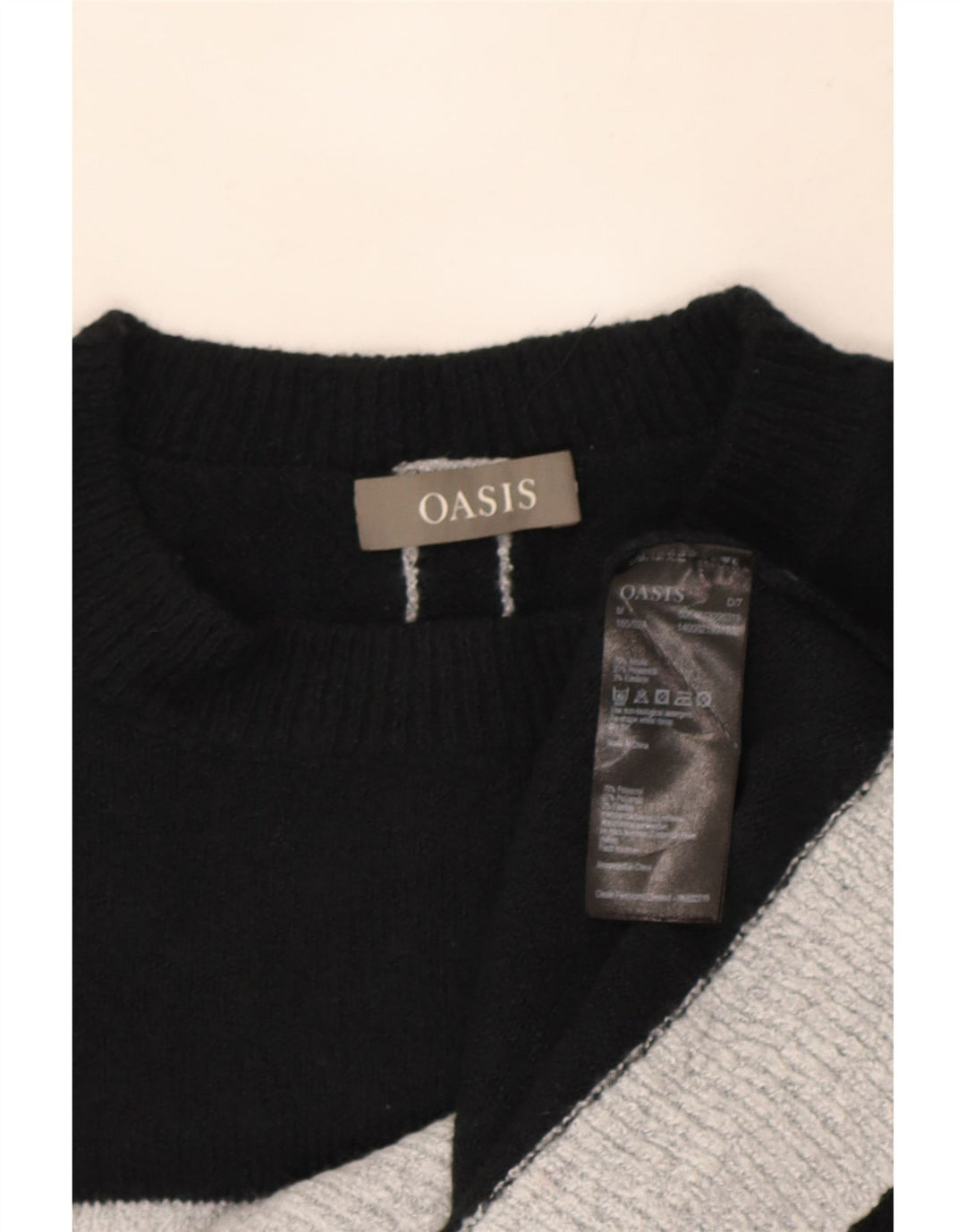 Oasis dame sweater med rund hals DK 14 medium sort stribet akryl
