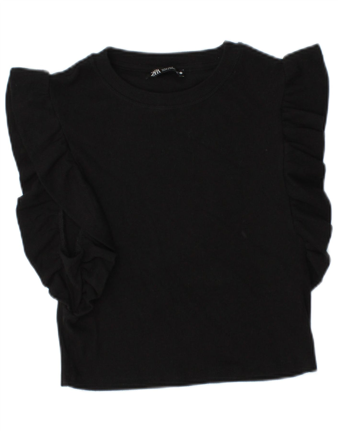 Zara Womens Crop Bluse Top UK 8 Small Black Bomuld