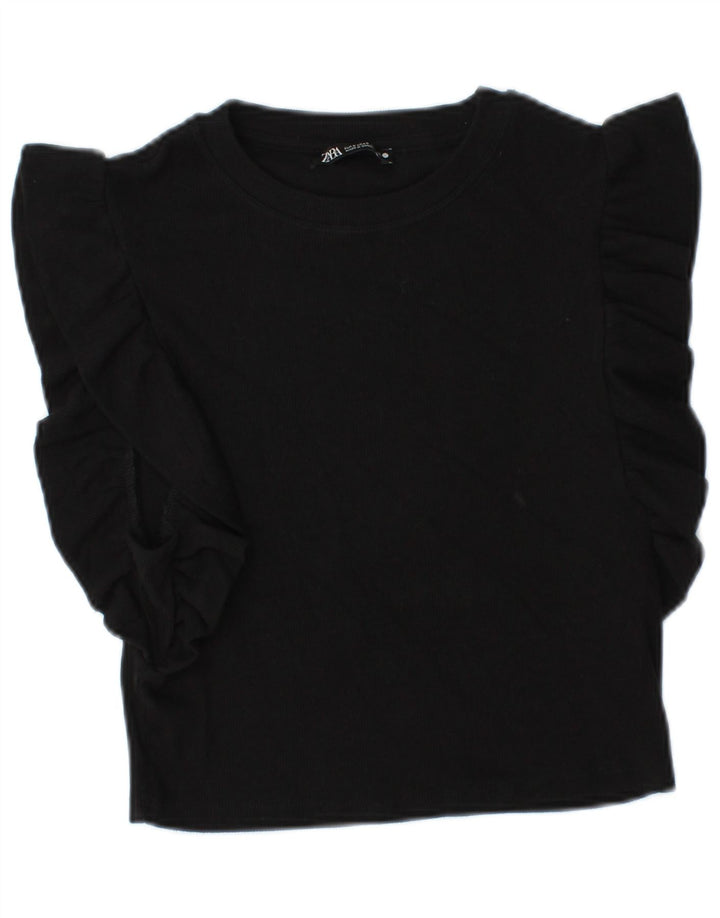 Zara Womens Crop Bluse Top UK 8 Small Black Bomuld