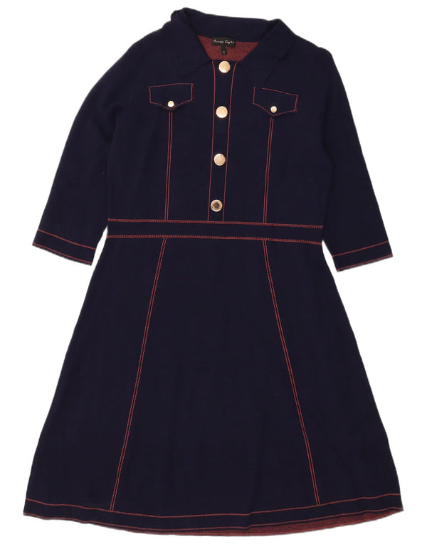 Fase otte dame 3/4-ærmet A-line kjole UK 18 XL marineblå viskose