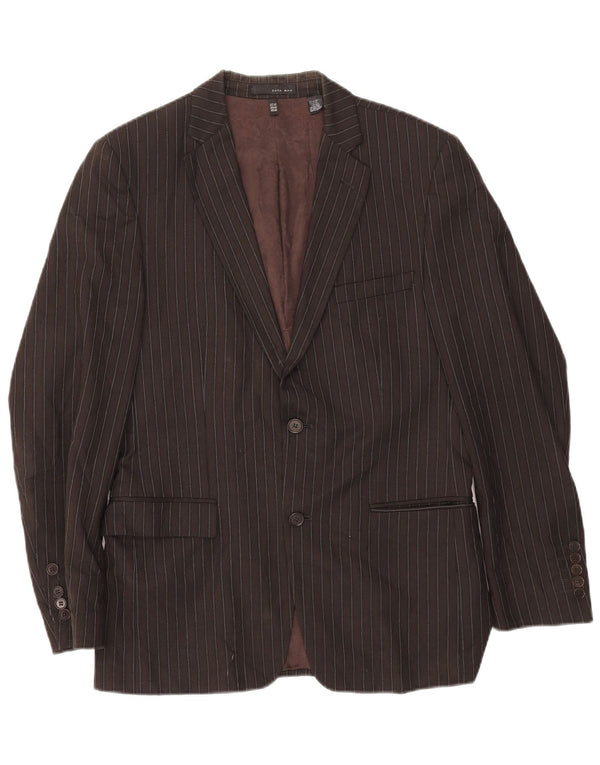 Zara Herre 2-knaps blazerjakke EU 50 Medium Brown Pinstripe Rayon