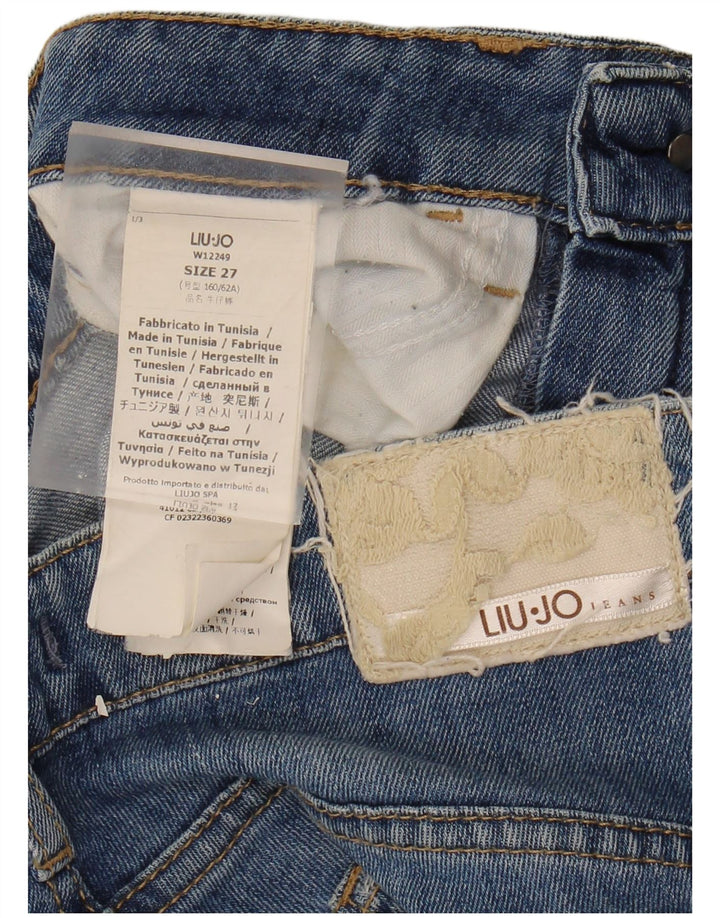 LIU JO Womens Denim Shorts W27 Small Blue Floral Cotton