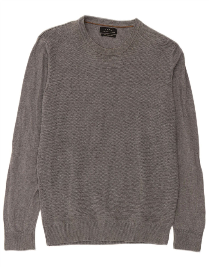 Zara Herre sweater med rund hals, mellemgrå bomuld