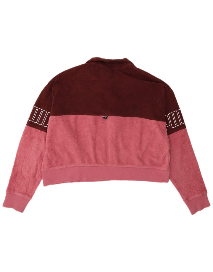 Puma Dame Oversized Grafisk Fleece Jumper UK 14 Medium Burgundy