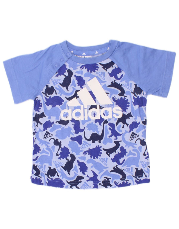 Adidas Baby Boys grafisk T-shirt top 9-12 måneder Blå dyreprint bomuld