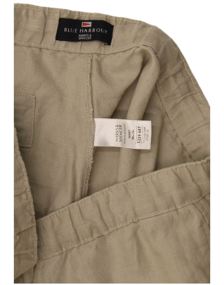 Marks & Spencer Herre Blue Harbor Bermuda Shorts W34 Large Beige Linen