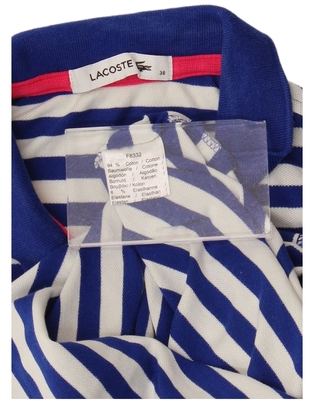 Lacoste Dame Polo Shirt Størrelse 38 Medium Blå Stribet Bomuld