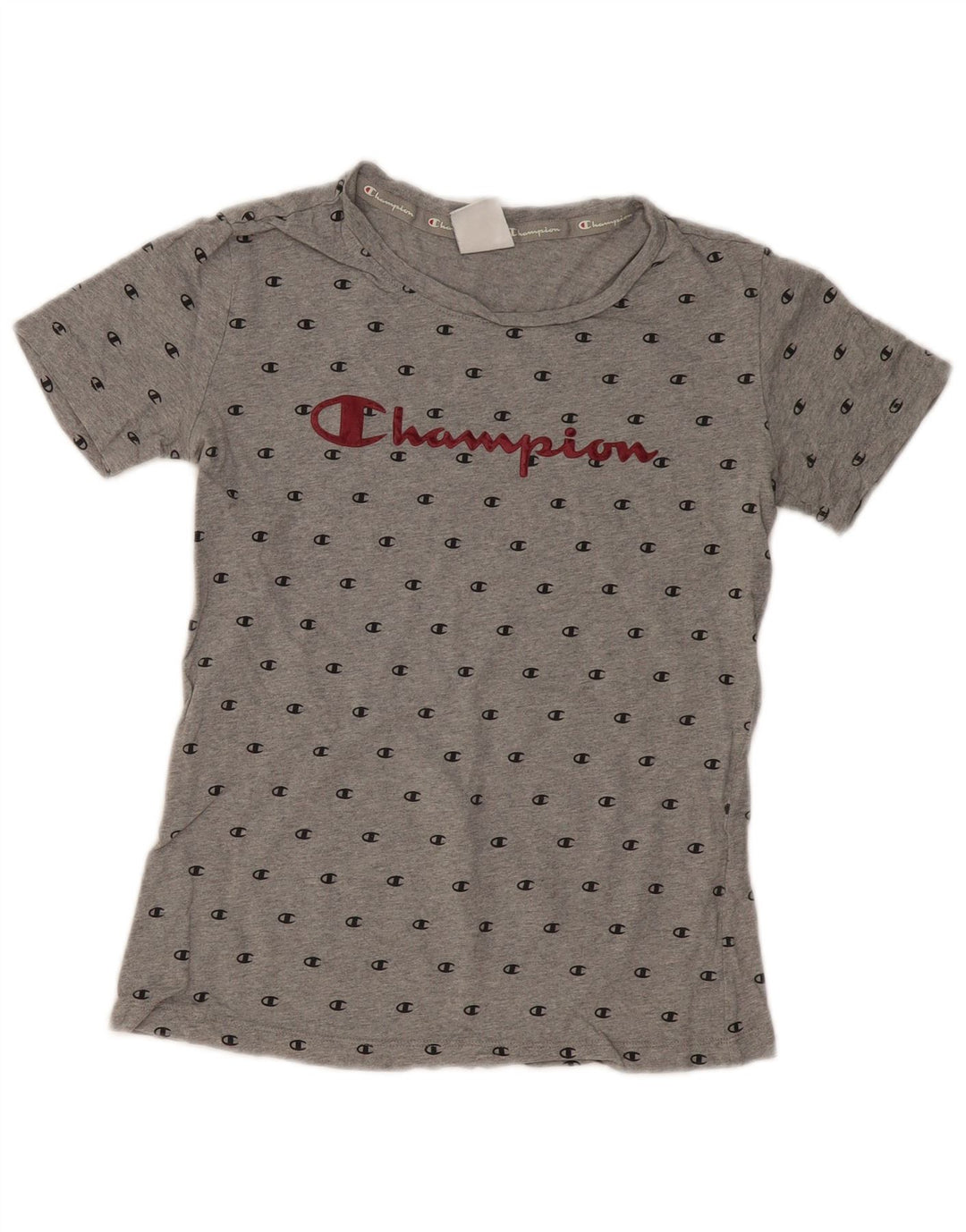 CHAMPION Dame Grafisk T-Shirt Top UK 12 Medium Grå Bomuld