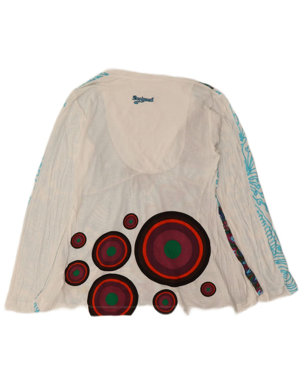 Desigual Dame Grafisk Top Langærmet UK 12 Medium White Floral Viscose