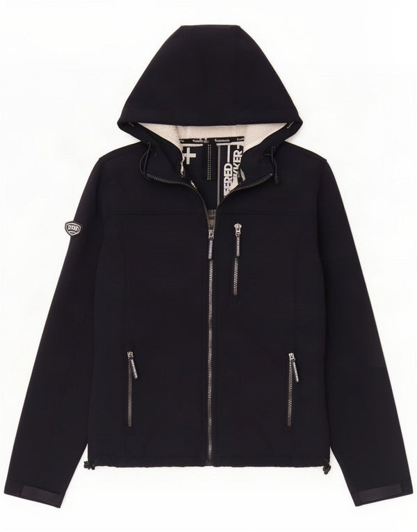 Superdry Womens Hooded Sherpa Windbreaker Jacket UK 12 Medium Navy Blue
