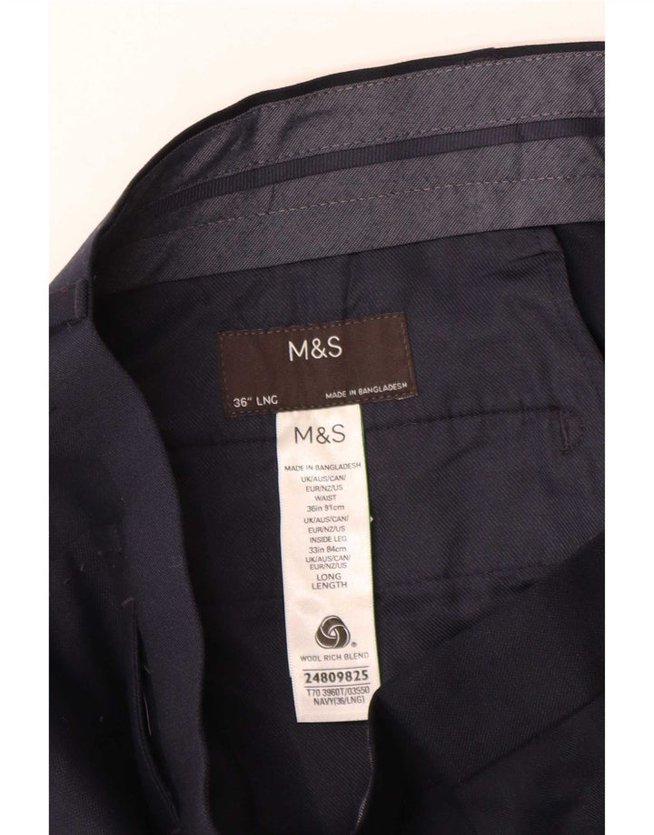 Marks & Spencer Straight Chino-bukser til mænd W36 L31 Marineblå uld