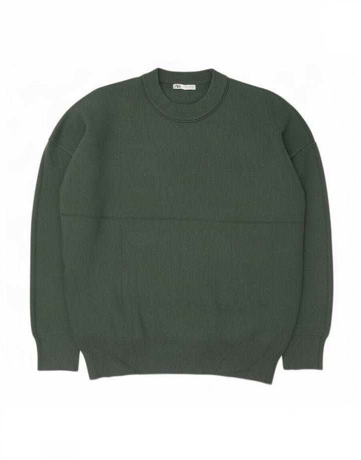Zara Herre sweater med rund hals, mellemgrøn viskose