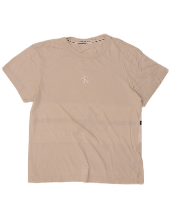 Calvin Klein Jeans Herre grafisk T-shirt Top Lille Beige Colourblock Bomuld