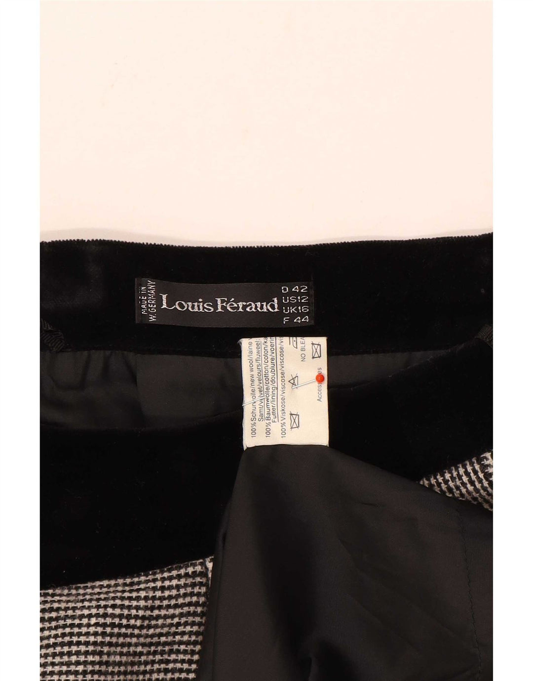 Louis Feraud Dame Midi Nederdel UK 16 Large W30 Grå Houndstooth Uld